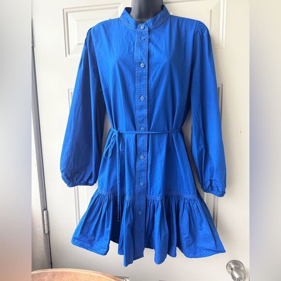 Zara Cobalt Blue Dress Ballon Sleeves Tiered Ruffle Mini Size XL - Picture 3 of 11